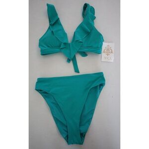 Becca x Rebecca Virtue Sz S Green Socialite Ruffle Top/French Cut Bikini Bottom